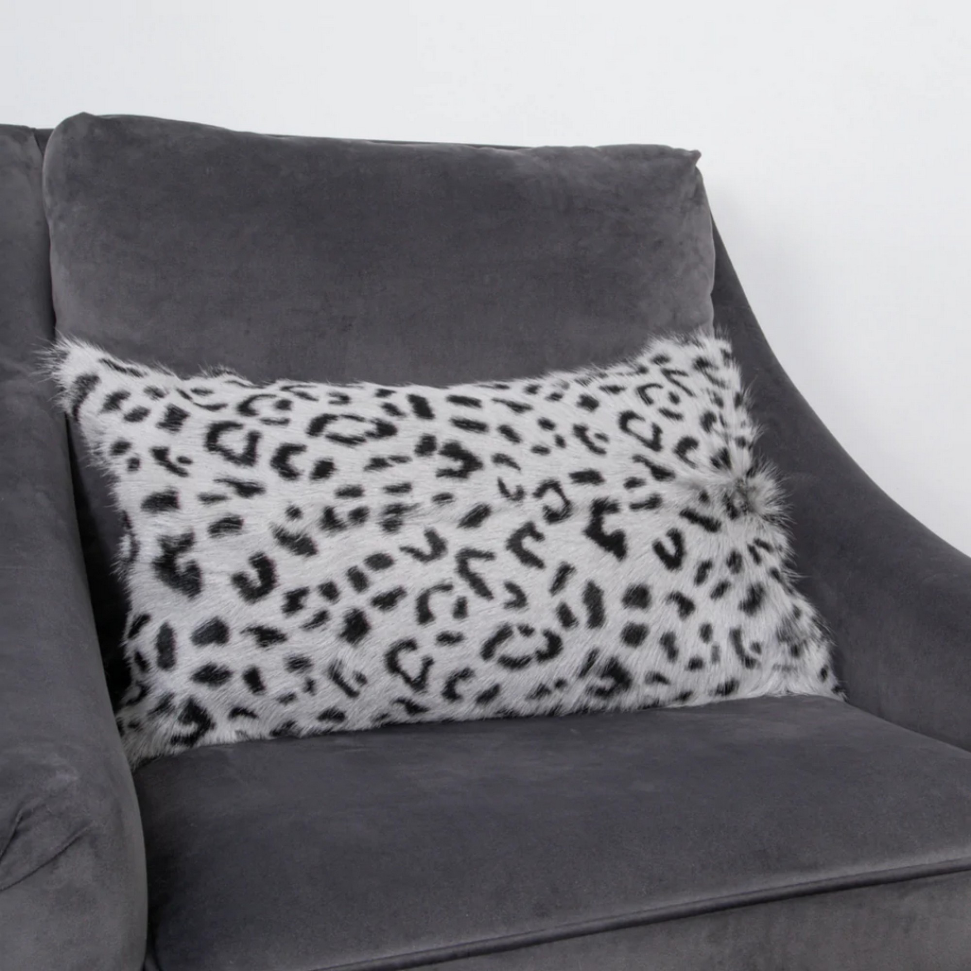 Akira Leopard Print Goatskin Bolster Cushion in Grey buy online